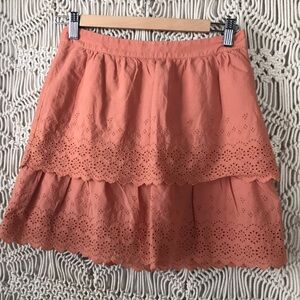 J. Crew Eyelet Tiered Ruffled Mini Skirt in Clay Pink | Size 0